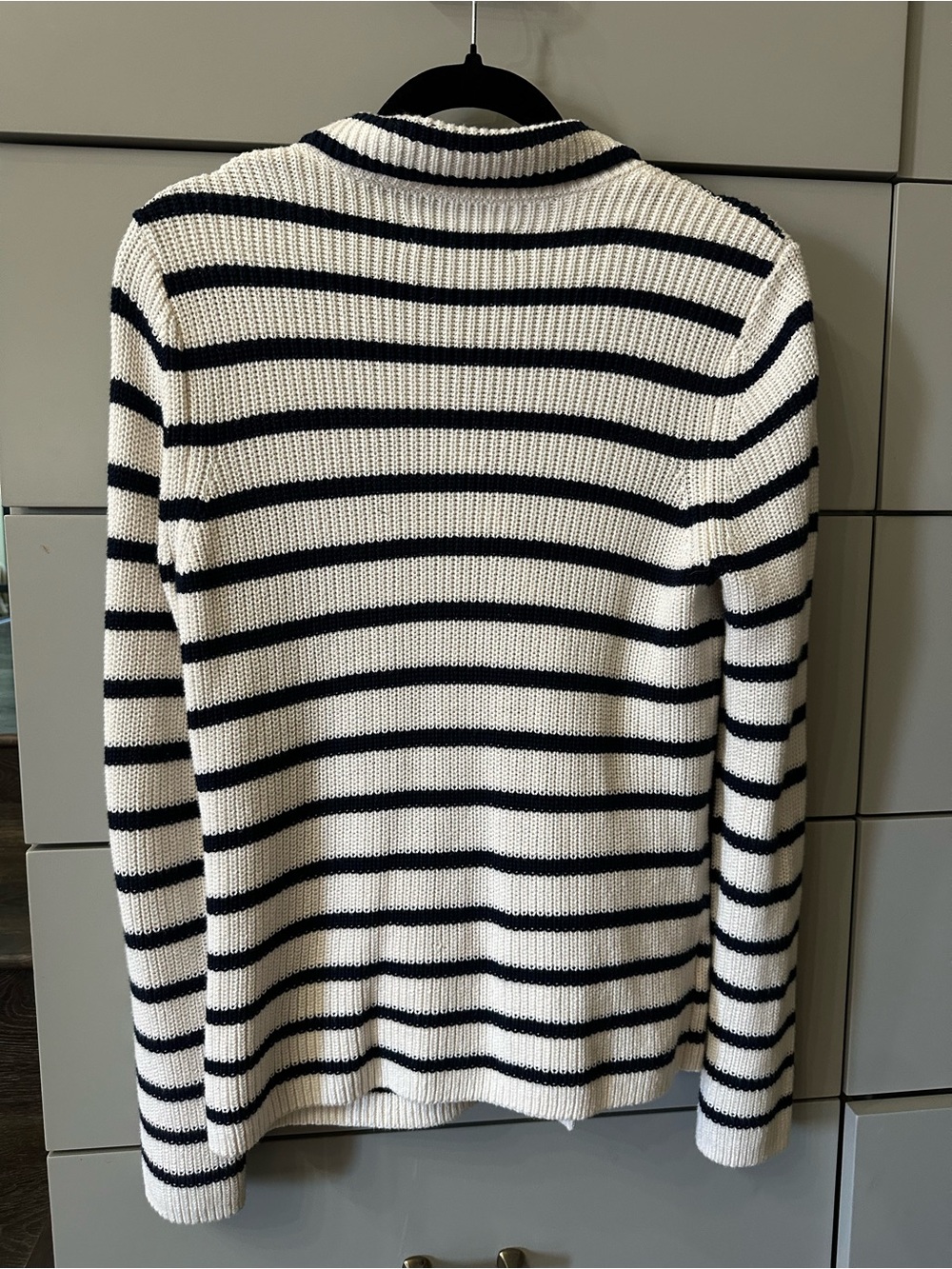 LOFT Striped Double-Breasted Knit Blazer - White & Navy Size Medium - Picture 4 of 10